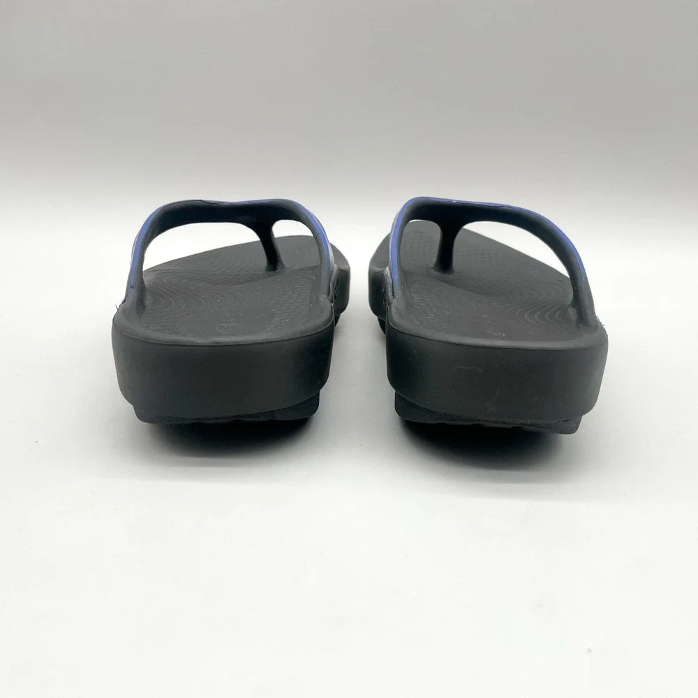 Oofos Womens 7 OOlala Recovery Shoes Thong Sandals Blue Black Yoga Beach Comfort